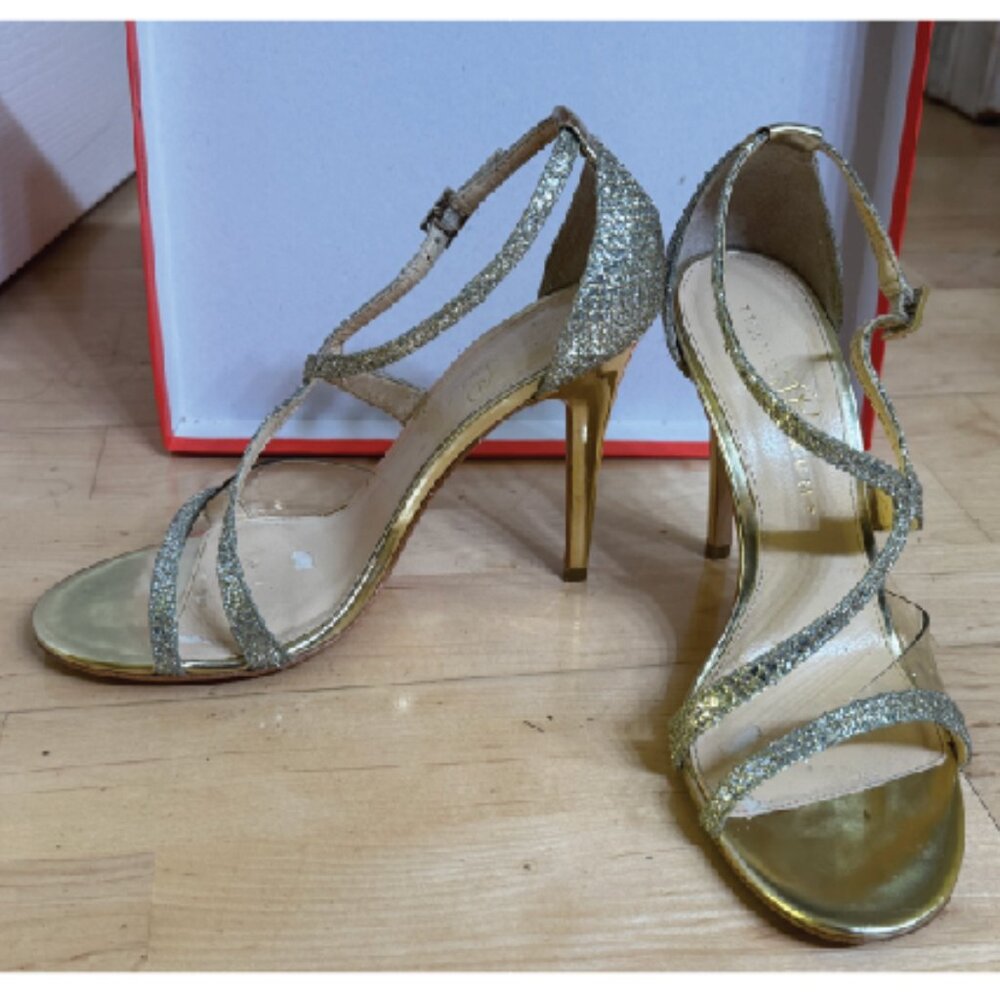Ivanka Trump ADARA2 Metallic Gold Multi Textured Open-Toe Strappy Leather Heels